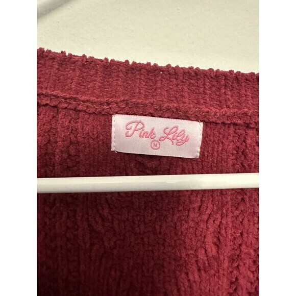 pink lily knit cable sweater red size medium drop sweater - Picture 6 of 8